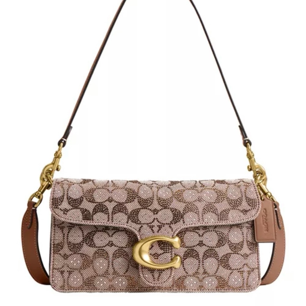 Coach Brown Signature Canvas Tabby mushroom and crystal with Gold 'C' Hardware - Picture 2 of 3